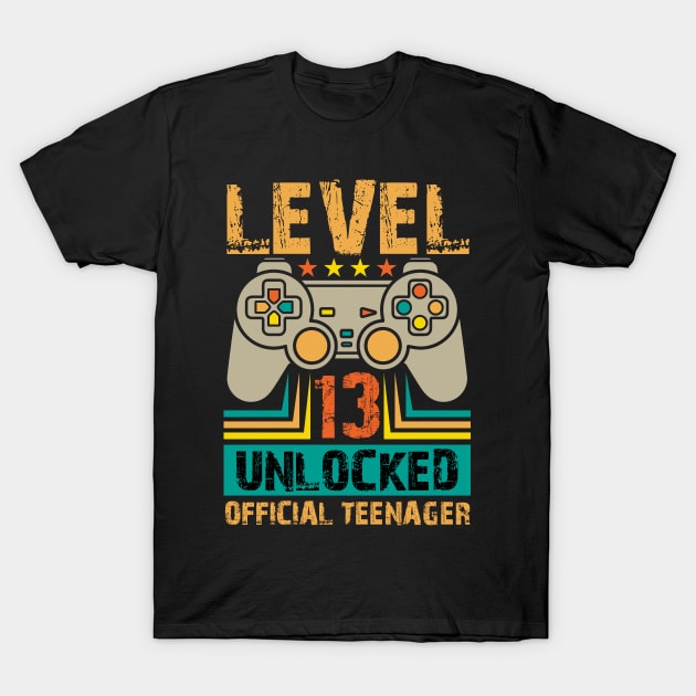 13th Birthday Gift Boys Level 13 Unlocked Official Teenager T-Shirt by Happy Shirt